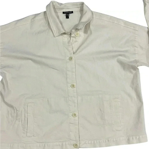 Eileen Fisher Cotton Blend Lightweight Jacket Large Cream Button Pockets Stretch - Picture 4 of 10